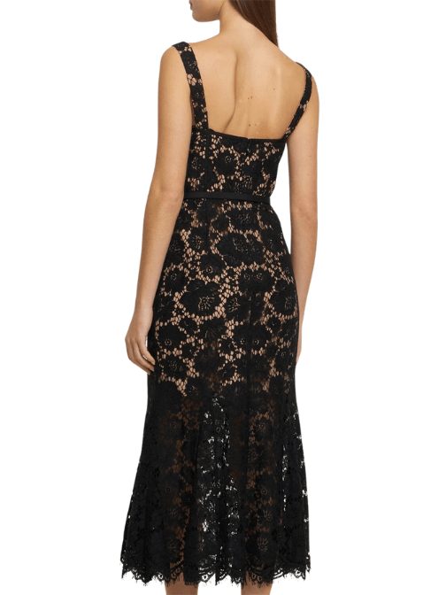 Black Fine Lace Midi Dress Black by Self Portrait - Rental Hong Kong