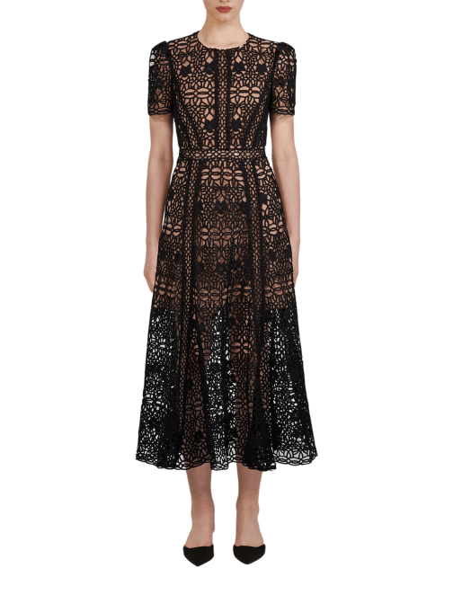 Black Guipure Lace Midi Dress by Self Portrait - Rental Hong Kong