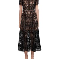 Black Guipure Lace Midi Dress by Self Portrait - Rental Hong Kong