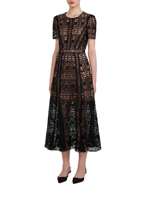 Black Guipure Lace Midi Dress by Self Portrait - Rental Hong Kong