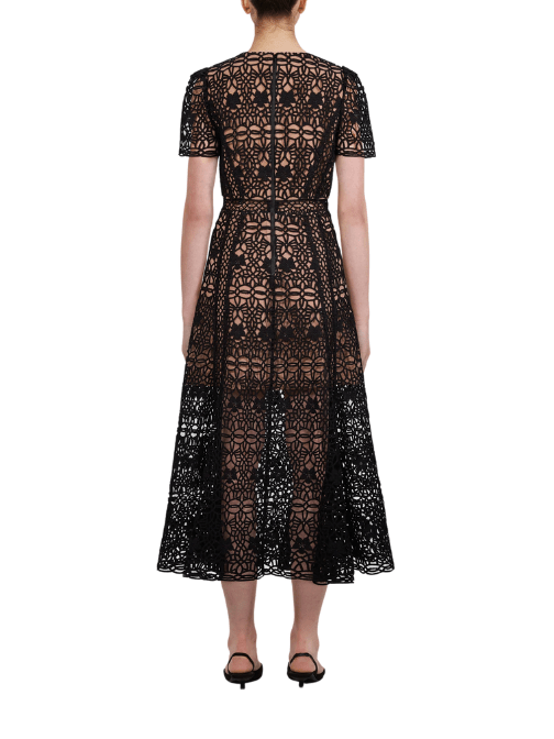 Black Guipure Lace Midi Dress by Self Portrait - Rental Hong Kong