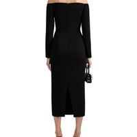 Black Off Shoulder Heavy Crepe Midi Dress by Self Portrait - Rental Hong Kong