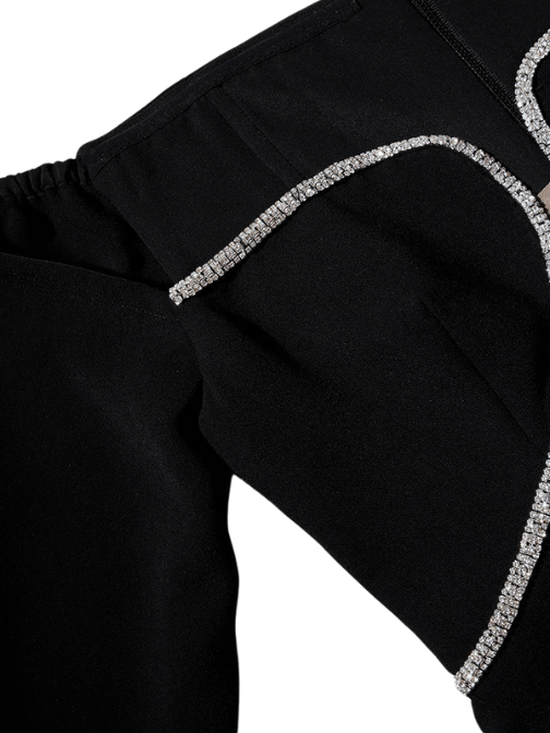 Black Off Shoulder Heavy Crepe Midi Dress by Self Portrait - Rental Hong Kong