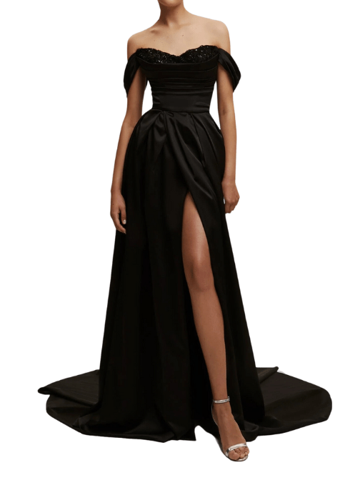 Black Princess Heart - Shaped Neckline Gown by Milla - Rental Hong Kong