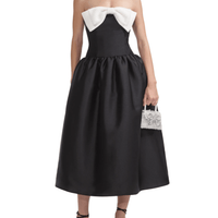 Black Taffeta Contrast Bow Midi Dress by Self Portrait - Rental Hong Kong