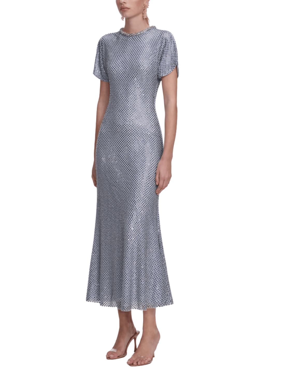 Blue Rhinestone Mesh Midi Dress by Self Portrait - Rental Hong Kong