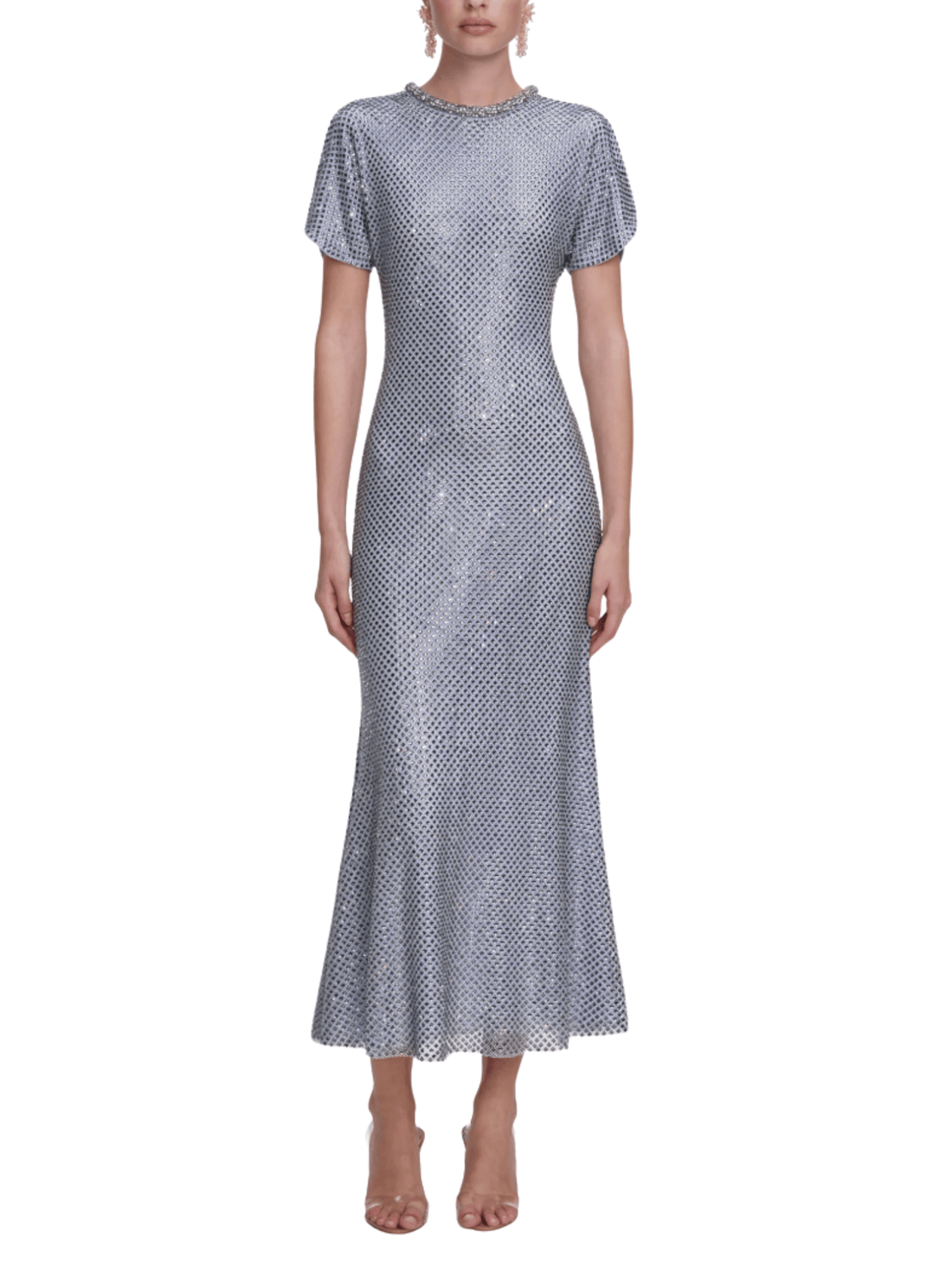 Blue Rhinestone Mesh Midi Dress by Self Portrait - Rental Hong Kong