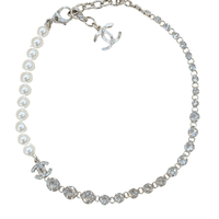 CC Logo Silver Crystal and Pearl Choker Silver by Chanel - Rental Hong Kong