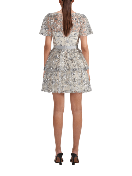 Champagne Sequined Tiered Mini Dress Silver by Self Portrait - Rental Hong Kong