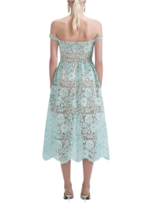 Cord Lace Diamante Midi Dress Blue by Self Portrait - Rental Hong Kong
