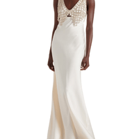 Cream Satin Diamante Bralette Maxi Dress by Self Portrait - Rental Hong Kong