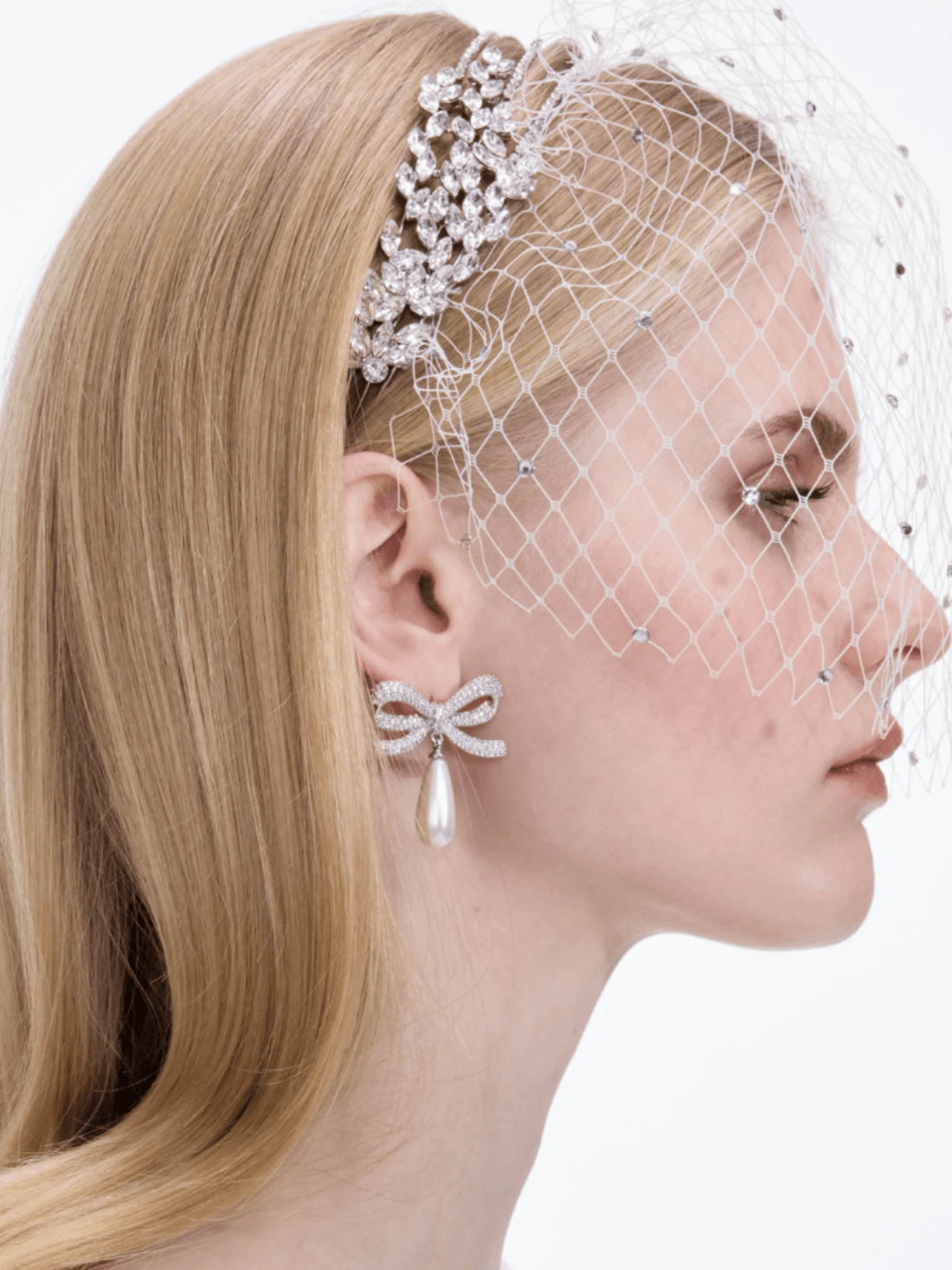 Crystal Bow Pearl Droplet Earrings Silver by Self Portrait - Rental Hong Kong