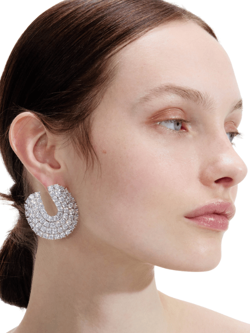 Crystal Curved Hoop Earrings Crystal by Self Portrait - Rental Hong Kong