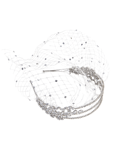 Crystal Embellished Veil Headband Silver by Self Portrait - Rental Hong Kong