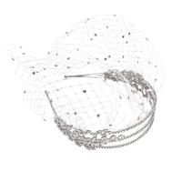 Crystal Embellished Veil Headband Silver by Self Portrait - Rental Hong Kong