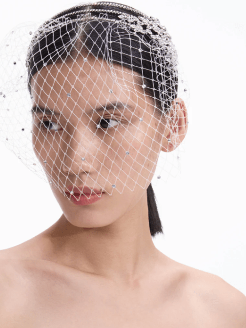Crystal Embellished Veil Headband Silver by Self Portrait - Rental Hong Kong