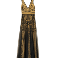 Embroidered Sleeveless Column Gown Gold by Marchesa Notte - Rental Hong Kong