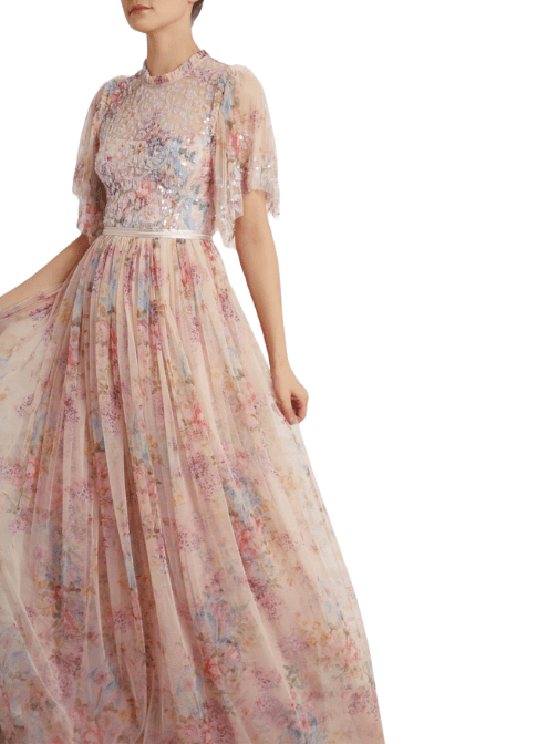 Floral Diamond Bodice Maxi Dress Pink by Needle & Thread - Rental Hong Kong