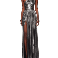 Goddess One Shoulder Silver Gown Silver by Bronx and Banco - Rental Hong Kong