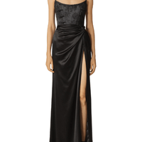 Julia Satin Corset Strapless Gown Black by Sau Lee - Rental Hong Kong