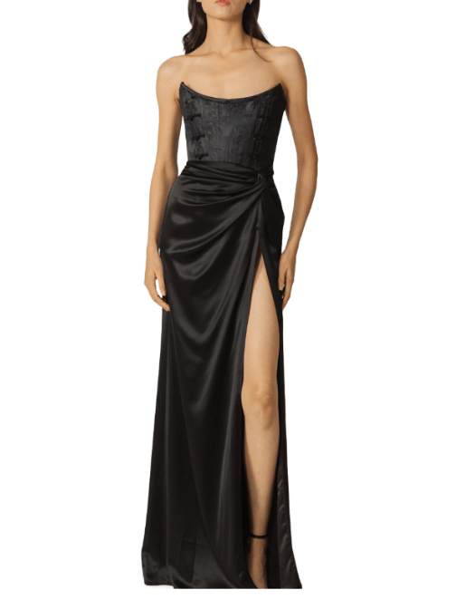 Julia Satin Corset Strapless Gown Black by Sau Lee - Rental Hong Kong