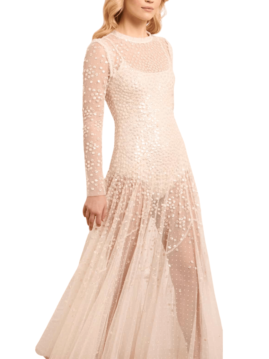 Leila Dot Sheer Ankle Gown Cream by Needle & Thread - Rental Hong Kong