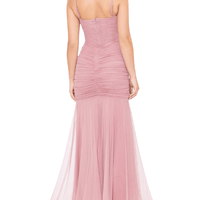 Long Mesh Corset Rouched Mermaid Dress Pink by Blondie Nites - Rental Hong Kong