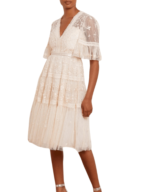 Lottie Lace Midi Dress Champagne by Needle & Thread - Rental Hong Kong