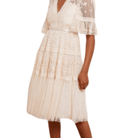 Lottie Lace Midi Dress Champagne by Needle & Thread - Rental Hong Kong
