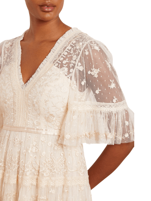 Lottie Lace Midi Dress Champagne by Needle & Thread - Rental Hong Kong