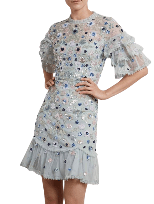 Meadow Sequin Mini Dress Green by Needle & Thread - Rental Hong Kong