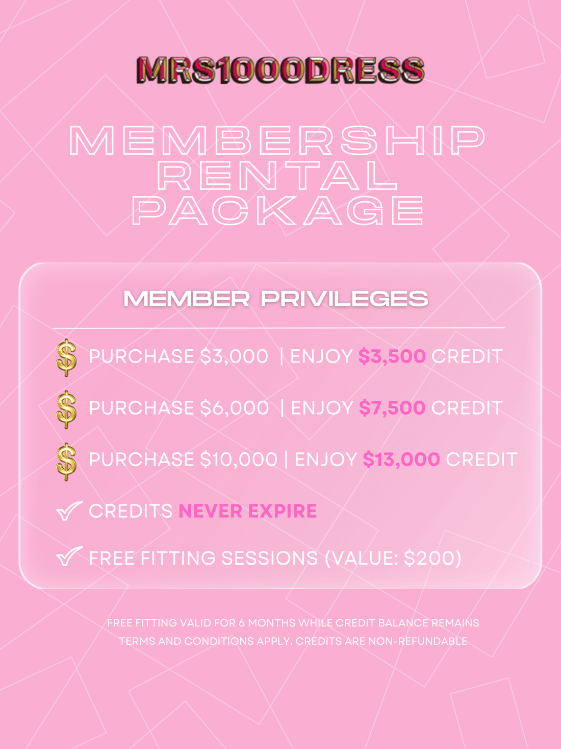 Membership Rental Package by Mrs1000Dress - Rental Hong Kong