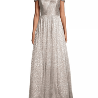 Metallic Off - The - Shoulder Gown Silver by Aidan Mattox - Rental Hong Kong