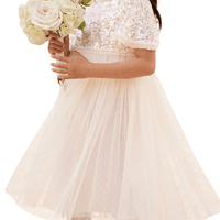 Mila Gloss Bodice Kids Dress Champagne by Needle & Thread - Rental Hong Kong
