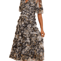 Moonlight Petals floral - print tulle midi dress Black by Needle & Thread - Rental Hong Kong