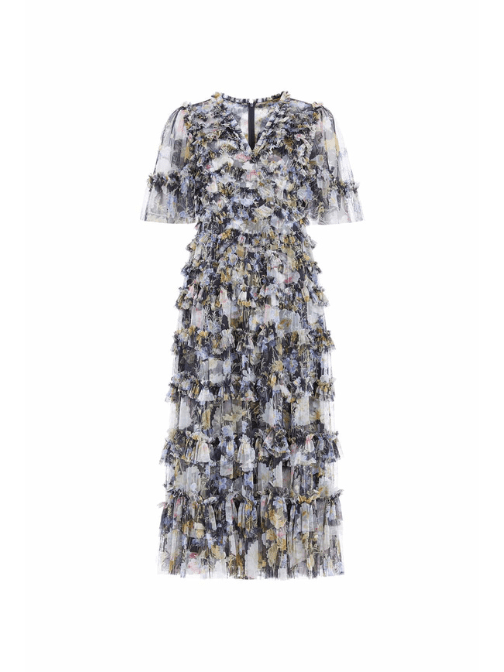 Moonlight Petals floral - print tulle midi dress Black by Needle & Thread - Rental Hong Kong