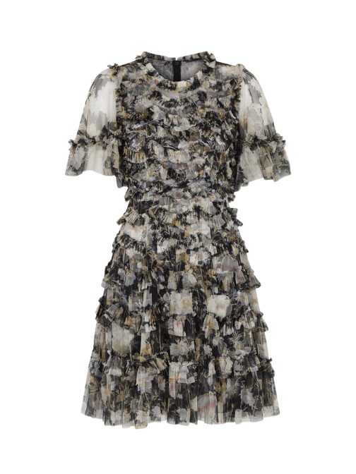 Moonlight Petals printed ruffled tulle mini dress by Needle & Thread - Rental Hong Kong
