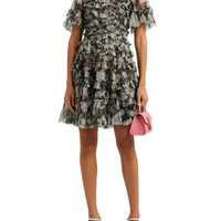 Moonlight Petals printed ruffled tulle mini dress by Needle & Thread - Rental Hong Kong
