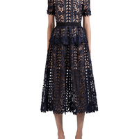 Navy Lace Midi Dress Blue by Self Portrait - Rental Hong Kong