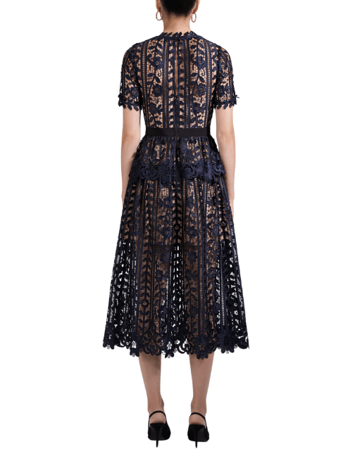 Navy Lace Midi Dress Blue by Self Portrait - Rental Hong Kong