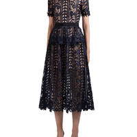 Navy Lace Midi Dress Blue by Self Portrait - Rental Hong Kong