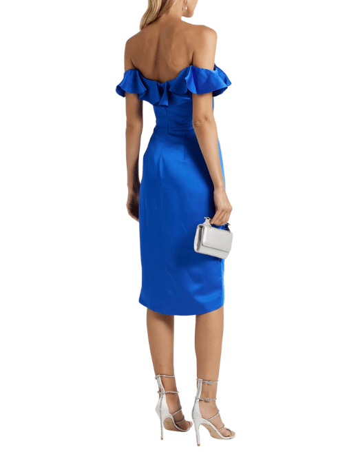 Odessa Off - the - Shoulder Ruffled Satin - Crepe Dress by Theia - Rental Hong Kong