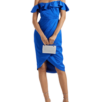 Odessa Off - the - Shoulder Ruffled Satin - Crepe Dress by Theia - Rental Hong Kong