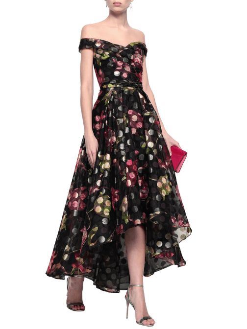 Off Shoulder Floral - Print Fil Coupé Organza Gown by Marchesa Notte - Rental Hong Kong