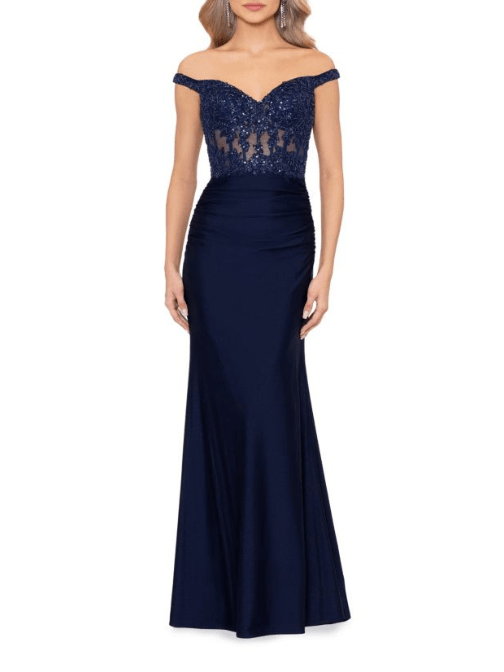 Off Shoulder Satin Gown by Betsy and Adam - Rental Hong Kong