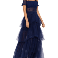 Off Shoulder Tiered Ball Gown by Betsy and Adam - Rental Hong Kong