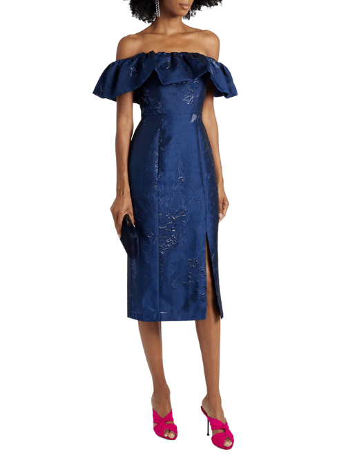 Off the shoulder metallic midi dress Blue by ML MONIQUE LHUILLIER - Rental Hong Kong
