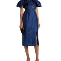 Off the shoulder metallic midi dress Blue by ML MONIQUE LHUILLIER - Rental Hong Kong