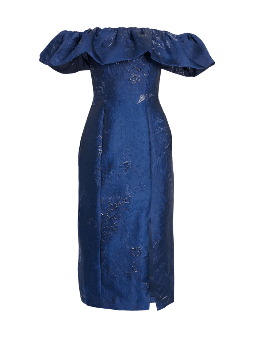Off the shoulder metallic midi dress Blue by ML MONIQUE LHUILLIER - Rental Hong Kong
