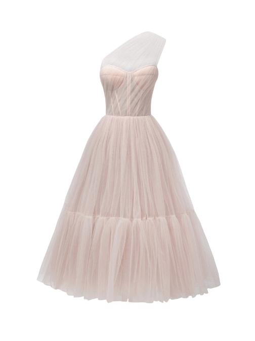 One - Shoulder Cocktail Tulle Dress Pink by Milla - Rental Hong Kong
